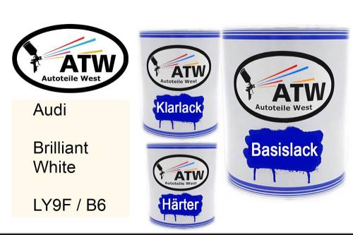 Audi, Brilliant White, LY9F / B6: 1L Lackdose + 1L Klarlack + 500ml Härter - Set, von ATW Autoteile West.